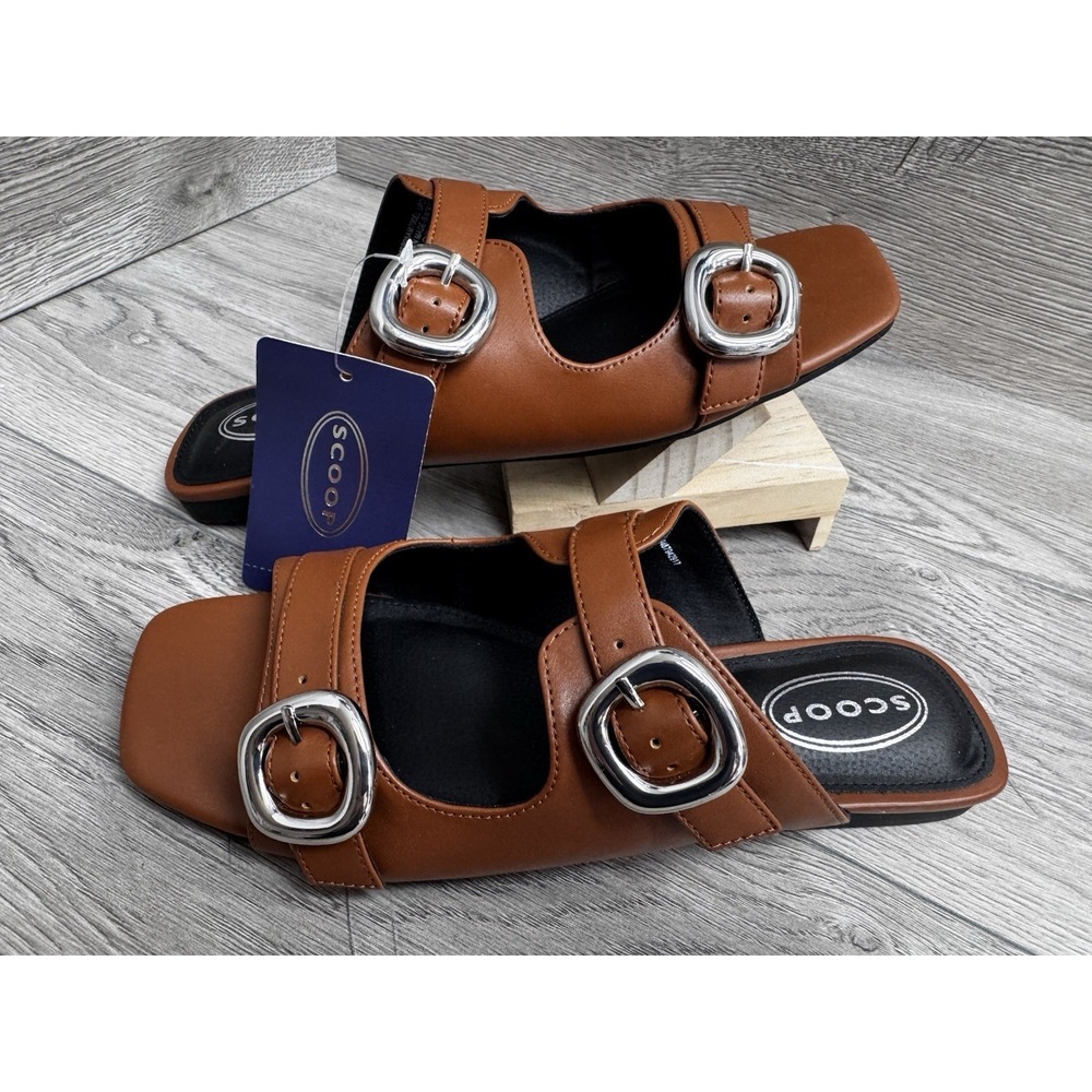 Scoop Women's Slip On Flat Sandals Cognac Brown Size 7.5 NWT Summer Casual